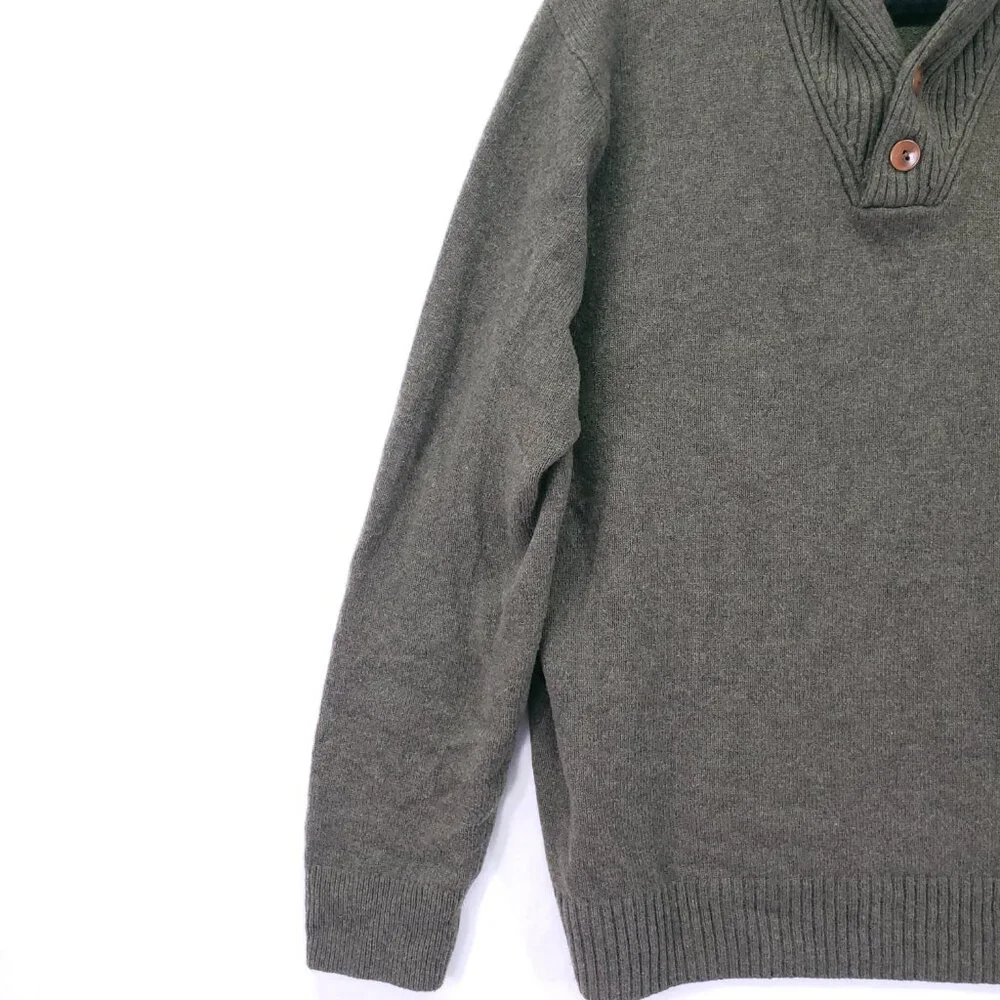 J.Crew Sweater Green XL Merino Wool Blend Speckled Shawl Collar Rugged Men